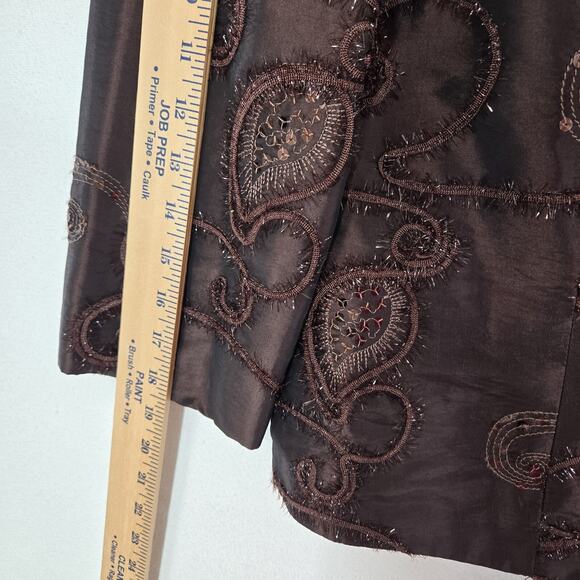 VTG Nueva Satin Top Jkt Sz 12 Brown Embroidered Sequins Art To Wear Formal - Picture 12 of 14